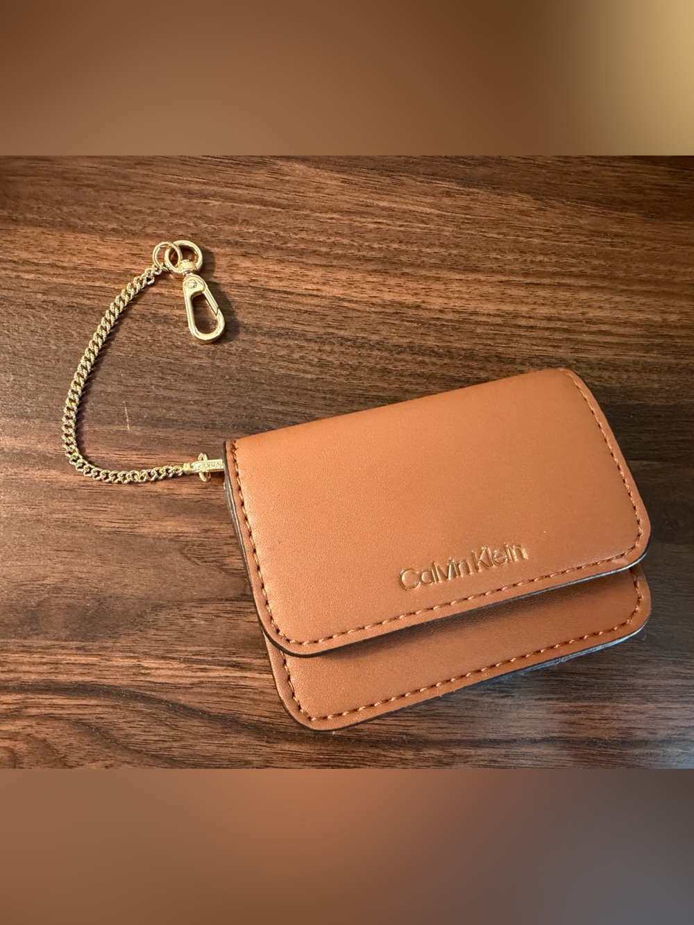 NWOT Calvin Klein Caramel Card Bag Chain